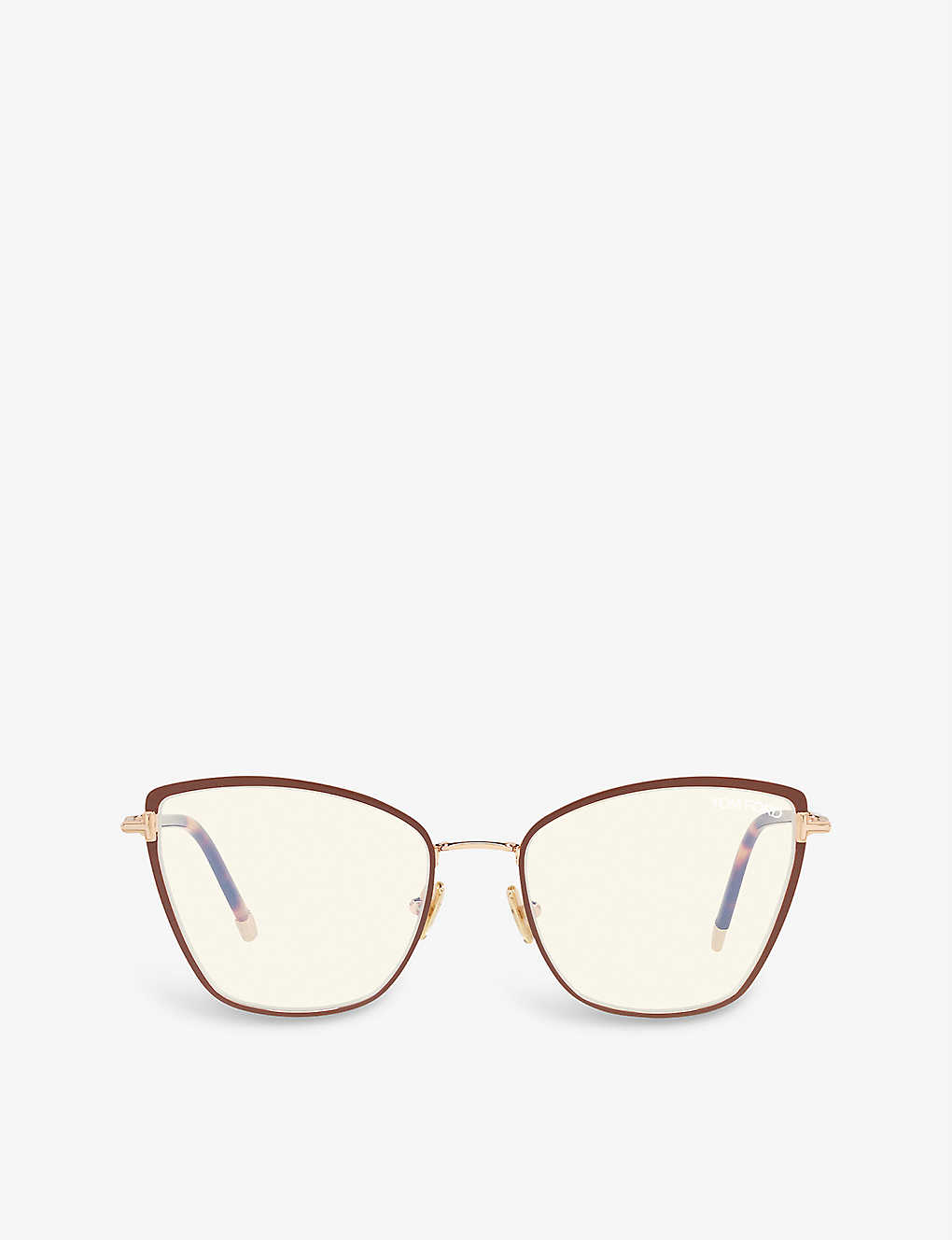 Tom Ford Ft5740 Butterfly-frame Metal And Acetate Glasses In Brown
