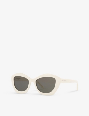 Shop Saint Laurent Women's White Sl 423 Cat-eye Frame Acetate Sunglasses