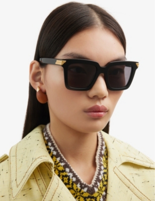 Shop Bottega Veneta Women's Black Bv1005s Square-framed Acetate Sunglasses