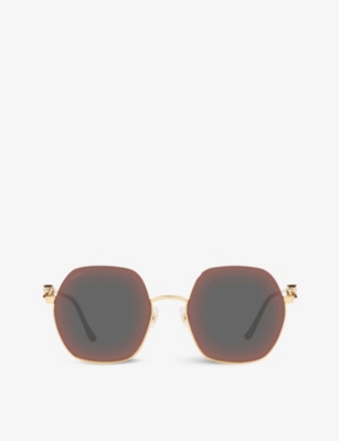 Cartier Ct0267s Panthère De  Round-frame Metal And Acetate Sunglasses In Gold