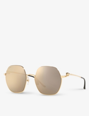 Shop Cartier Ct0267s Panthère De  Round-frame Metal And Acetate Sunglasses In Gold