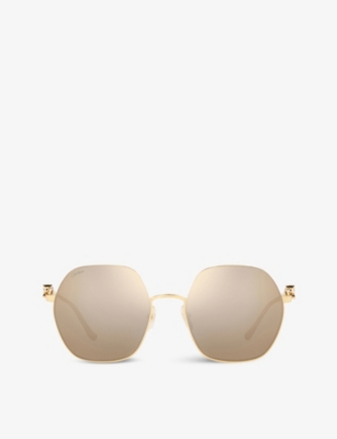 Cartier Ct0267s Panthère De  Round-frame Metal And Acetate Sunglasses In Gold