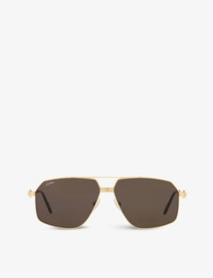 Cartier Women's Gold Ct0270s Première De Pilot-frame Metal And Acetate Sunglasses