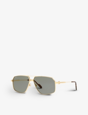 Shop Cartier Ct0270s Première De  Pilot-frame Metal Sunglasses In Gold