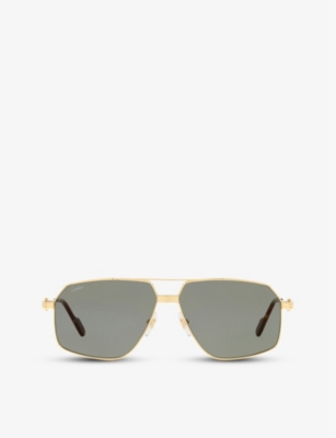 Cartier Ct0270s Première De  Pilot-frame Metal Sunglasses In Gold