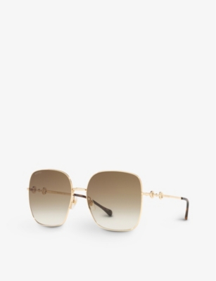 Shop Gucci Women's Gold Gg0879s Square-frame Glass And Metal Sunglasses