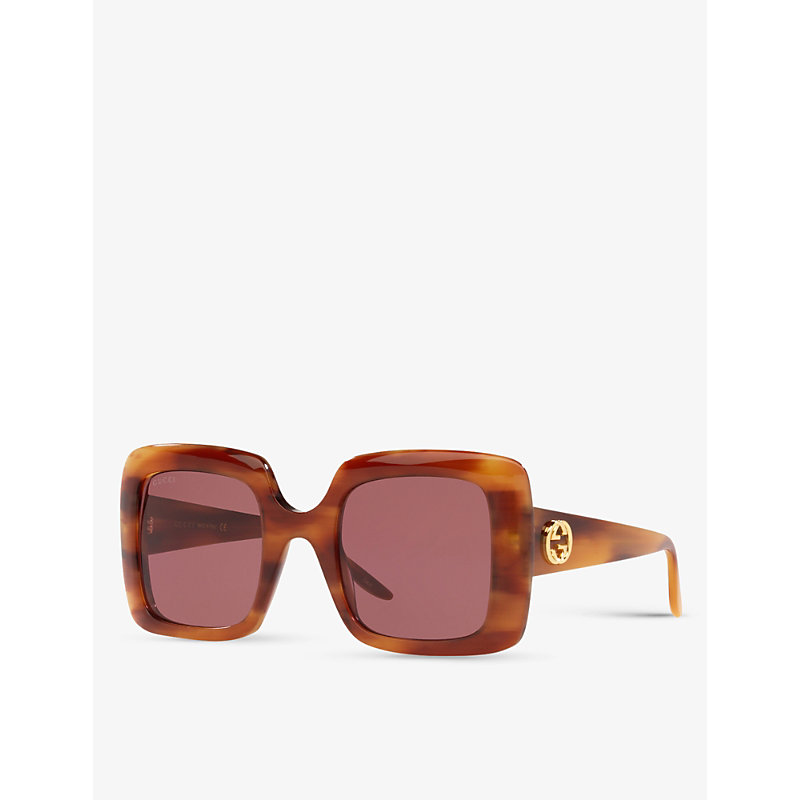 Shop Gucci Womens Brown Gg0896s Square-frame Acetate Sunglasses