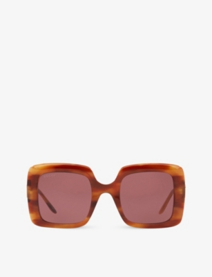 Shop Gucci Women's Brown Gg0896s Square-frame Acetate Sunglasses