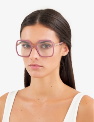 Shop Gucci Women's Pink Gg0890o Rectangular-frame Acetate Glasses