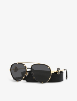 VERSACE: VE2232 logo-engraved aviator sunglasses