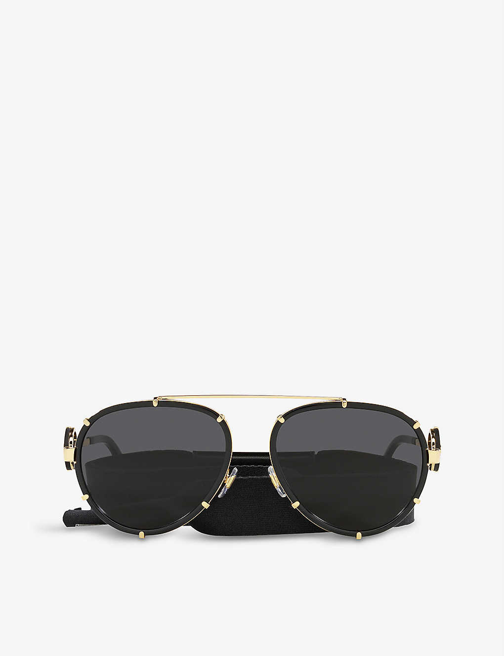 Versace Womens Black Ve2232 Logo-engraved Aviator Sunglasses