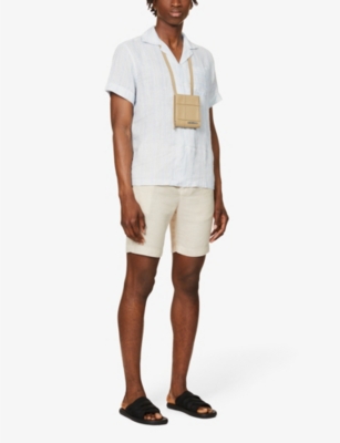 Shop Frescobol Carioca Felipe High-rise Linen-cotton Blend Shorts In Sand