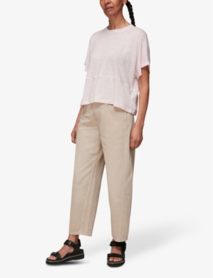 Shop Whistles Button-back Relaxed-fit Linen T-shirt In Pale Pink