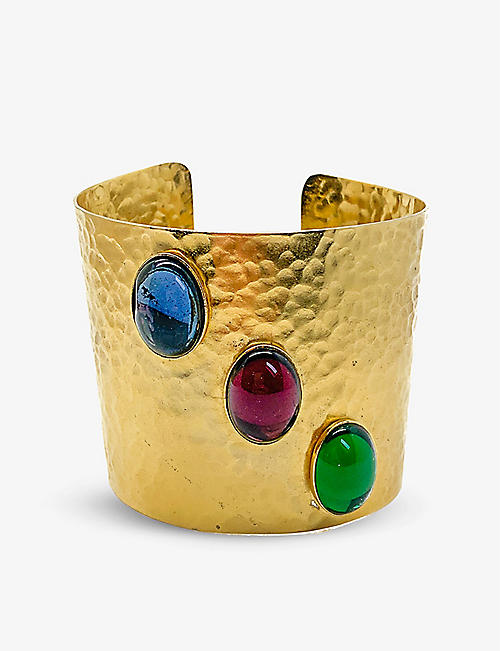 JENNIFER GIBSON JEWELLERY: Pre-loved yellow gold-plated and glass-crystal cuff bracelet