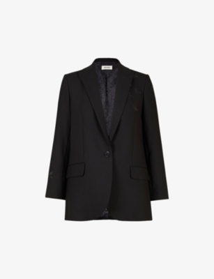 Shop Zadig & Voltaire Zadig&voltaire Women's Noir Star-embellished Regular-fit Stretch-weave Blazer In Black