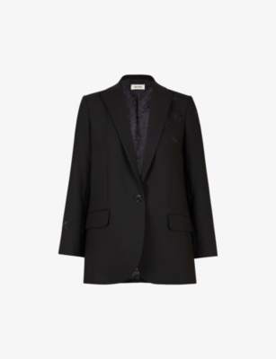 Zadig & Voltaire Star-embellished Regular-fit Stretch-weave Blazer In Black