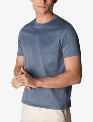 Shop Eton Men's Light Blue Slim-fit Cotton-jersey T-shirt