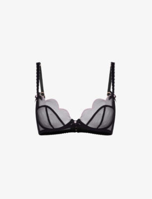 Shop Agent Provocateur Womens Black/pink Lorna Scalloped Mesh Underwired Bra
