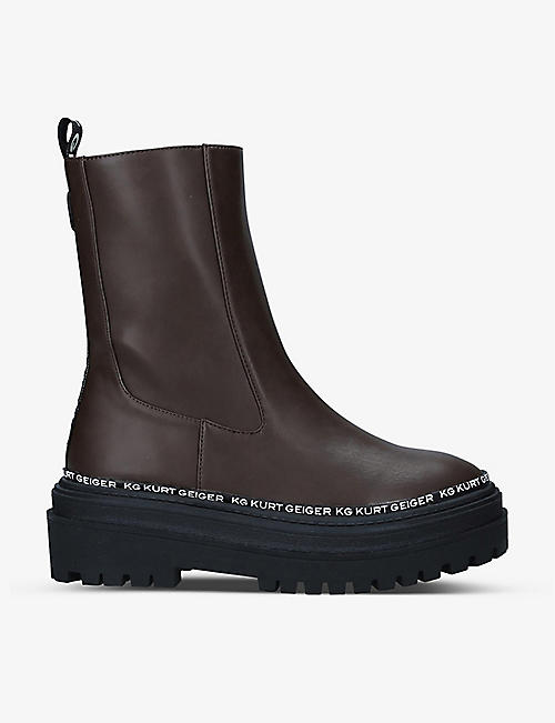 KG KURT GEIGER: Tread brand-print vegan leather Chelsea boots