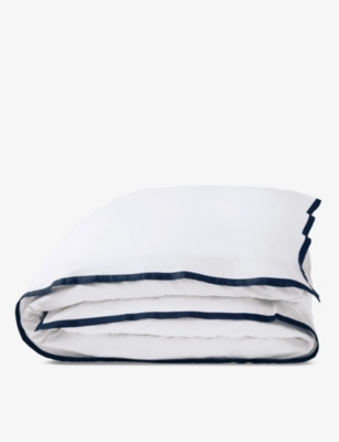 The White Company White/vy Somerton Cotton Double Duvet Cover 200cm X 200cm In White/navy