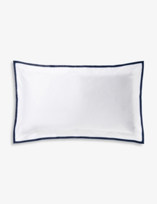The White Company White Somerton Standard Cotton Pillowcase 75cm X 50cm In White/navy