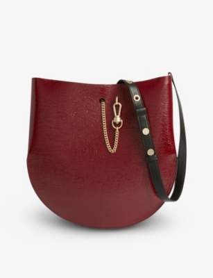 Allsaints Beaumont Small Leather Hobo In Liquid Rouge