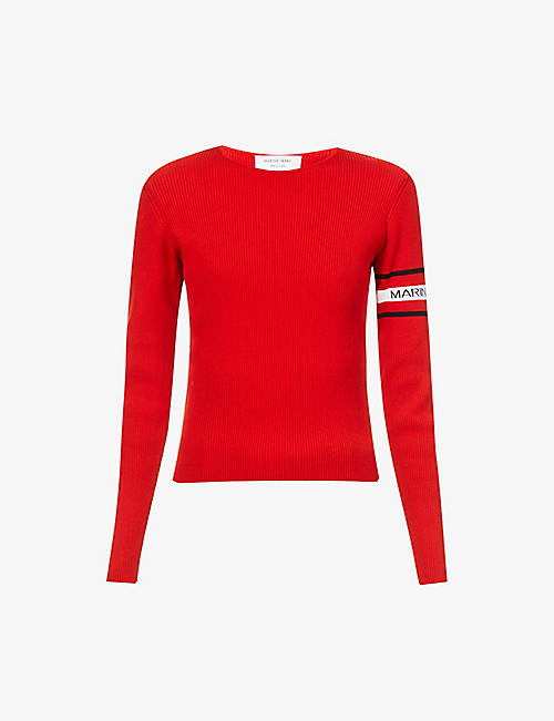 MARINE SERRE: Logo-intarsia open-back wool-blend jumper