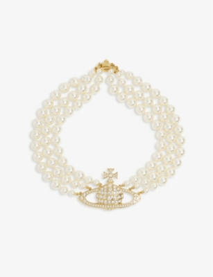 Vivienne westwood diamante orb pearl deals necklace