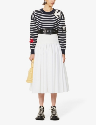 ALEXANDER MCQUEEN
Hybrid high-waist cotton and stretch-woven midi skirt