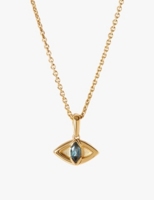 EDGE OF EMBER: Evil Eye charm 18ct gold-plated recycled sterling silver and blue topaz necklace