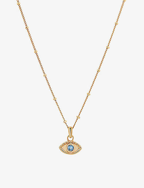 EDGE OF EMBER: Evil Eye charm 18ct gold-plated recycled sterling silver and blue topaz necklace