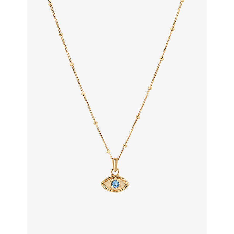 Edge Of Ember Evil Eye Charm 18ct Gold-plated Recycled Sterling Silver And Blue Topaz Necklace