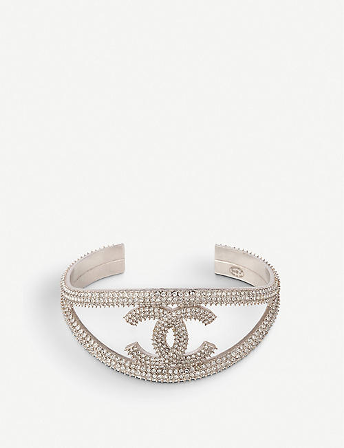 SUSAN CAPLAN: Pre-loved Chanel sterling-silver and Swarovski-crystal cuff bracelet