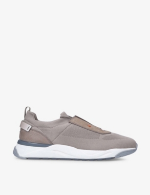 Santoni Tech Knit Mesh And Leather Trainers In Beige