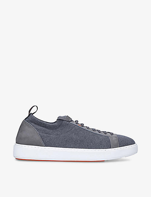 SANTONI: Tech knit and leather trainers