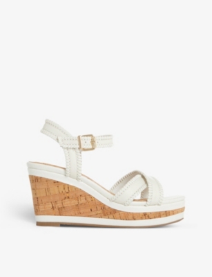 Dune Karm Whipstitch Leather Wedge Sandals In White Leather Modesens 0442