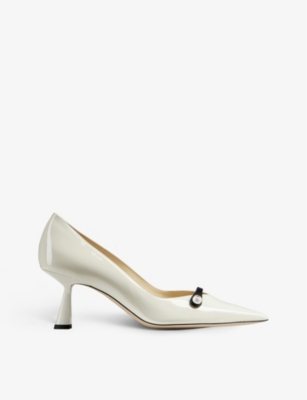 Shop Jimmy Choo Women's Latte/black Rosalia 65 Pearl-embellished Patent-leather Courts