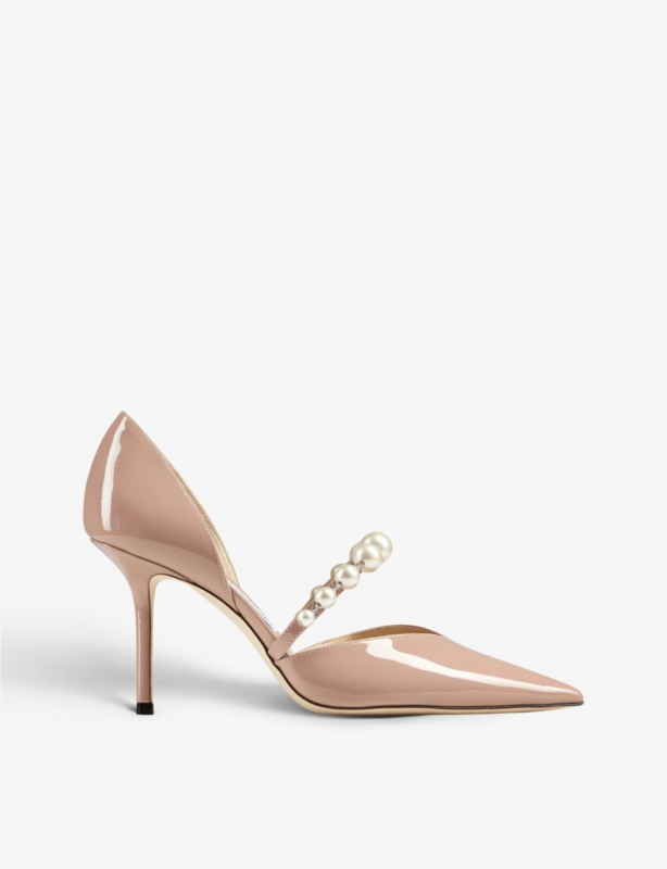 Aurelie 85 pearl-embellished patent-leather courts
