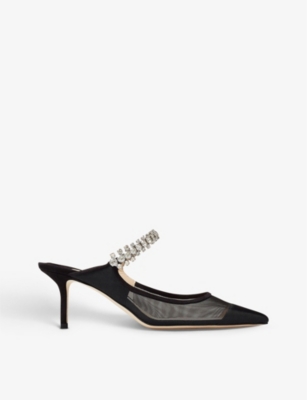 JIMMY CHOO Bing 65 embellished-strap mesh heeled mules