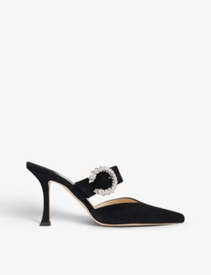 JIMMY CHOO - Marta crystal-embellished suede heeled mules | Selfridges.com