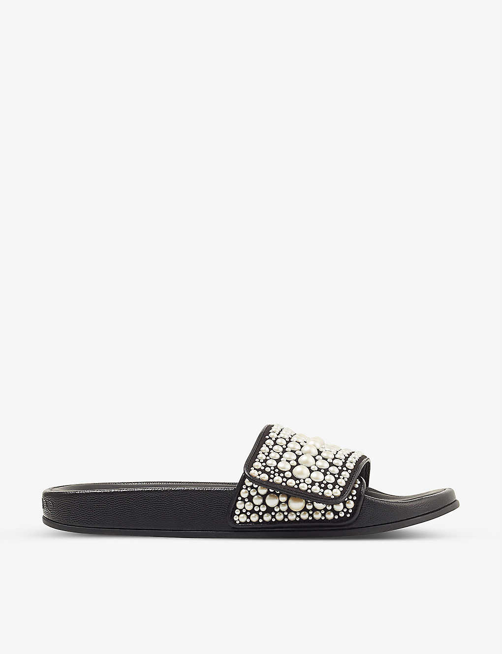 Shop Jimmy Choo Fitz Pearl-embellished Canvas And Leather Sliders In Black
