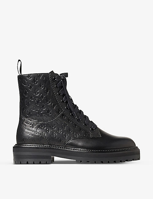 JIMMY CHOO: Cora logo-embossed leather combat boots