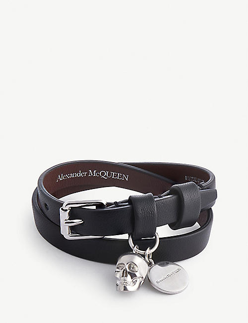 ALEXANDER MCQUEEN: Skull-charm double-wrap leather bracelet