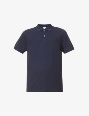 Sunspel Men's Navy Short-sleeved Cotton- Piqué Polo Shirt