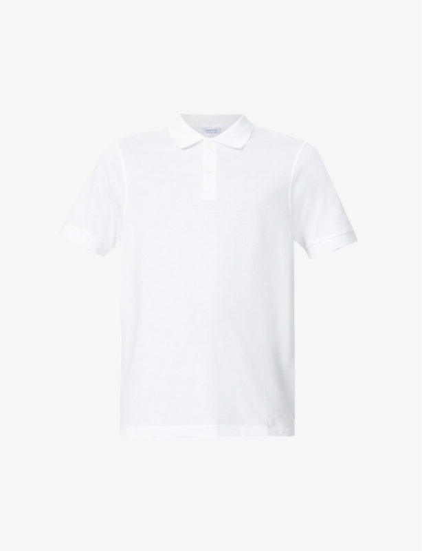 Short-sleeved cotton- piqué polo shirt
