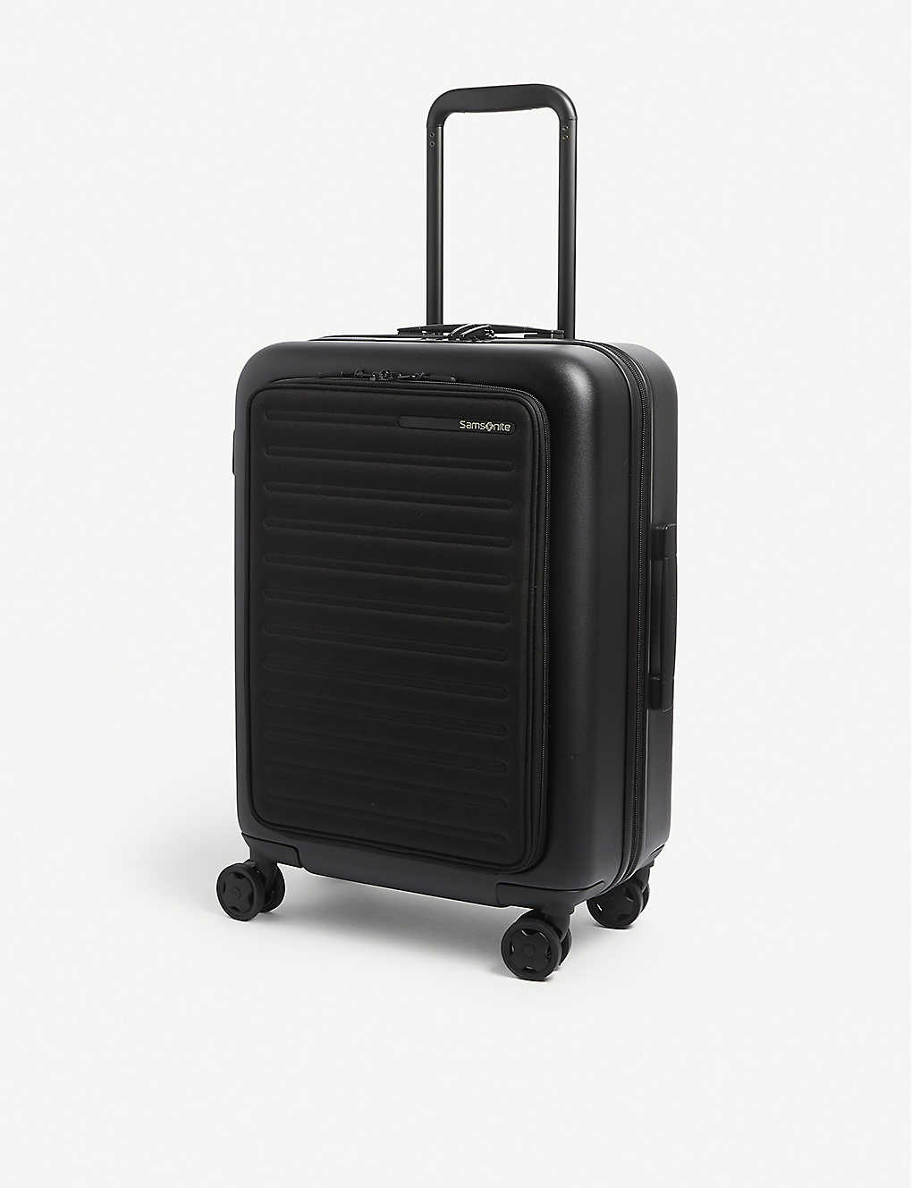 Samsonite Stackd Front-pocket Spinner Four-wheel Expandable Suitcase 55cm In Black