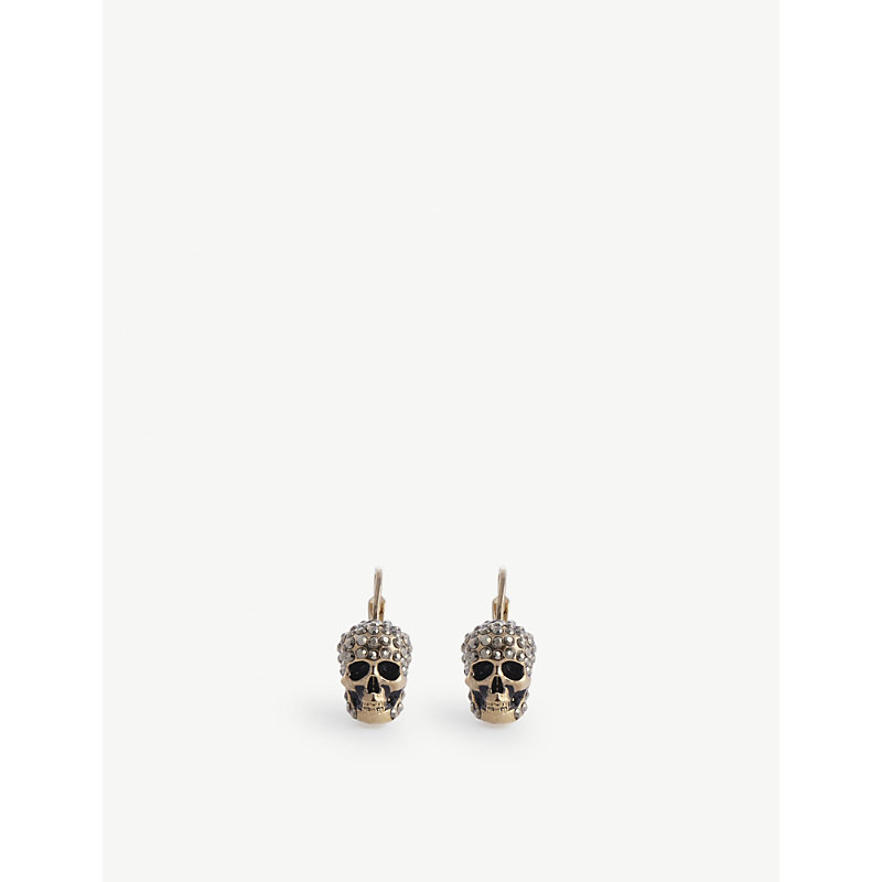 ALEXANDER MCQUEEN WOMENS GOLD SKULL GOLD-TONED BRASS AND CRYSTAL EARRINGS,R03763141
