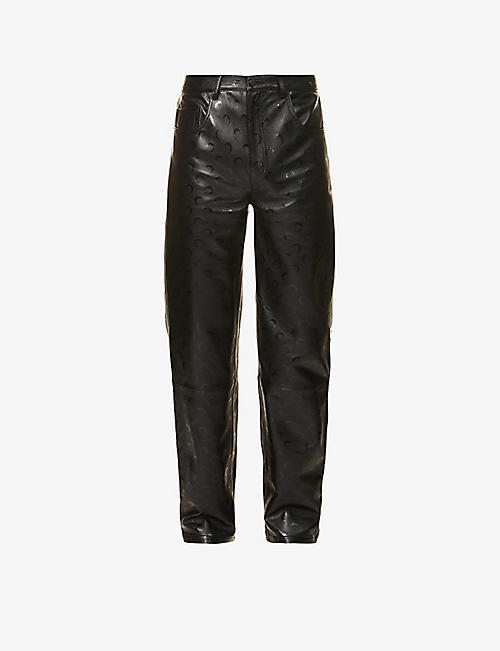 MARINE SERRE: Moon-print straight leather trousers