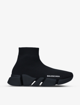 Shop Balenciaga Women's Speed 2.0 Stretch-knit Mid-top Trainers In Black