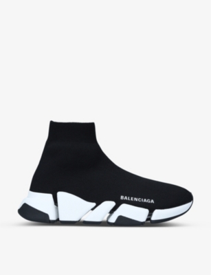 Shop Balenciaga Women's Black/white Women's Speed 2.0 Stretch-knit Mid-top Trainers In Blk/white